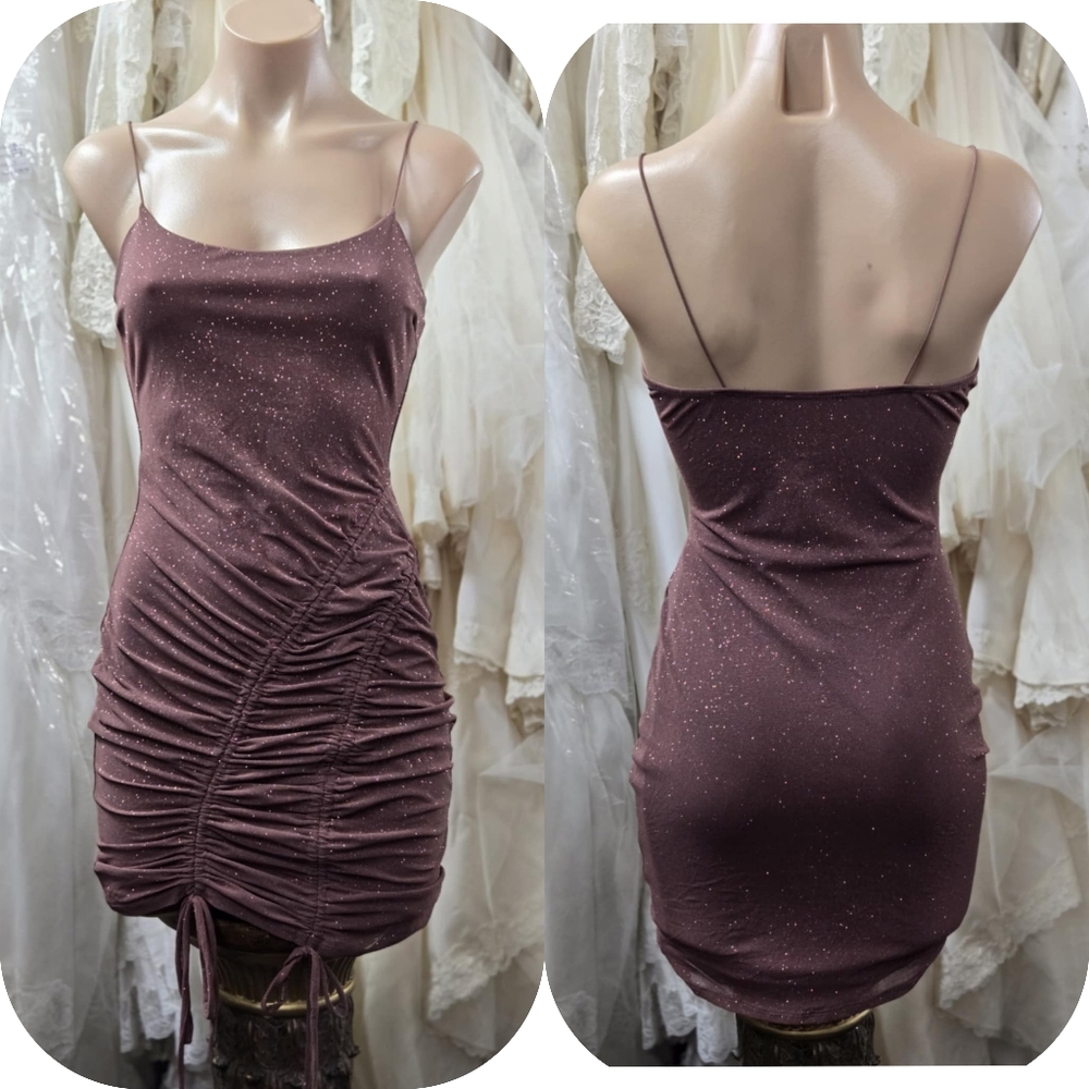 Q USA brown sparkle mini bodycon sexy party dress Size small